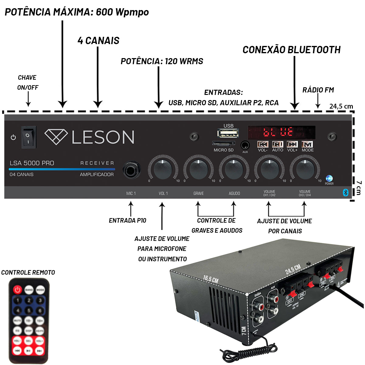 RECEIVER LSA 5000.4 PRO CONT. GRAVES E AGUDOS 1 MIC