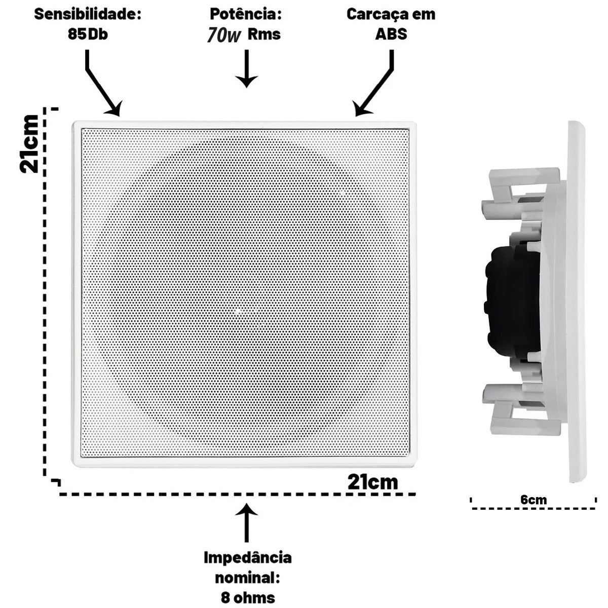 PAR ARANDELA COAXIAL 6" 140WRMS (PAR) 8 OHMS - QUADRADA BRANCA