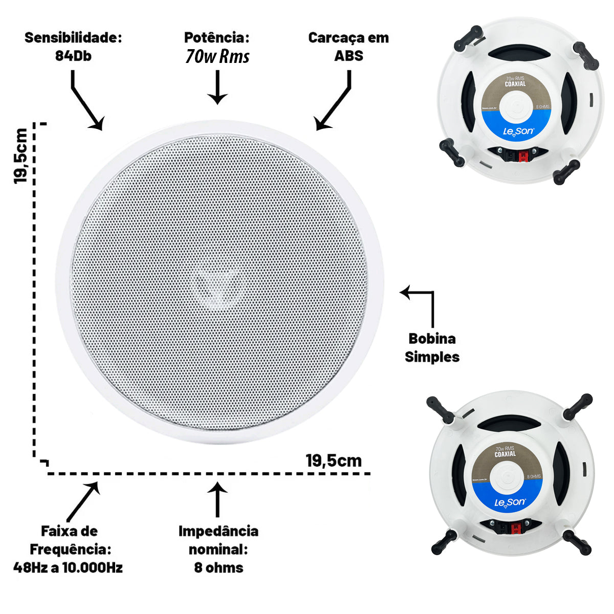 PAR ARANDELA COAXIAL 6" 140WRMS (PAR) 8 OHMS - REDONDA BRANCA