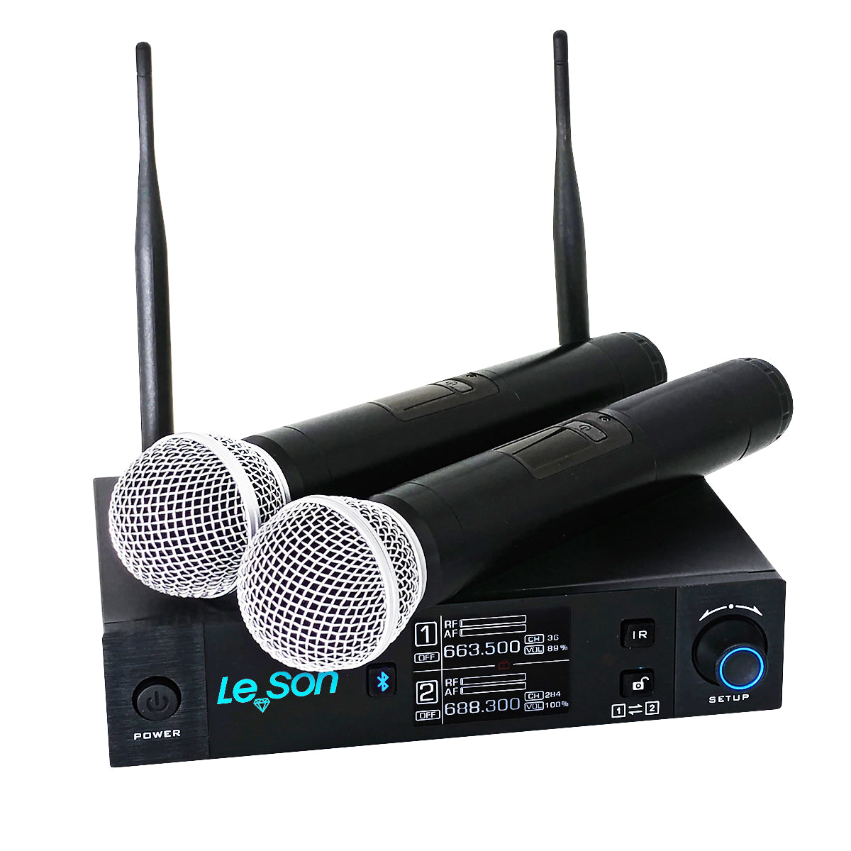 MICROFONE SEM FIO BT 600 CANAIS LE SON LS VKS2 EFEITOS ECHO COR PRETO MUSICAL BLUETOOTH SUPERCARDIÓIDE