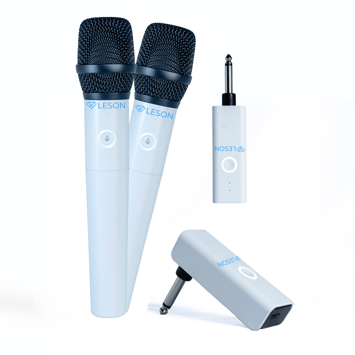 MICROFONE DE MÃO DUPLO SEM FIO DINÂMICO AR200 BRANCO LESON BRANCO