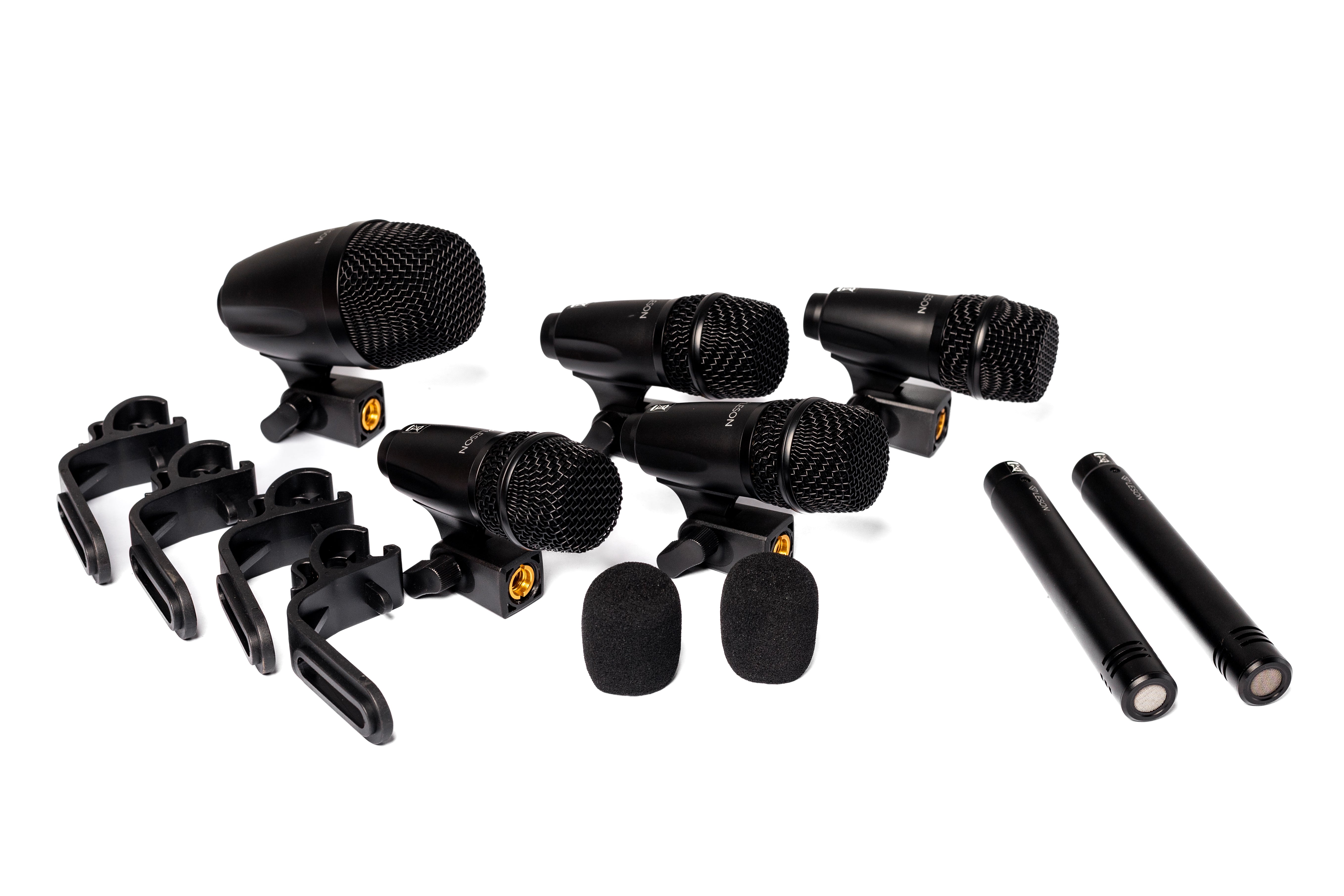 KIT MICROFONE BATERIA LDM507 7 PEÇAS MALETA LESON PERCUSSÃO COR PRETO