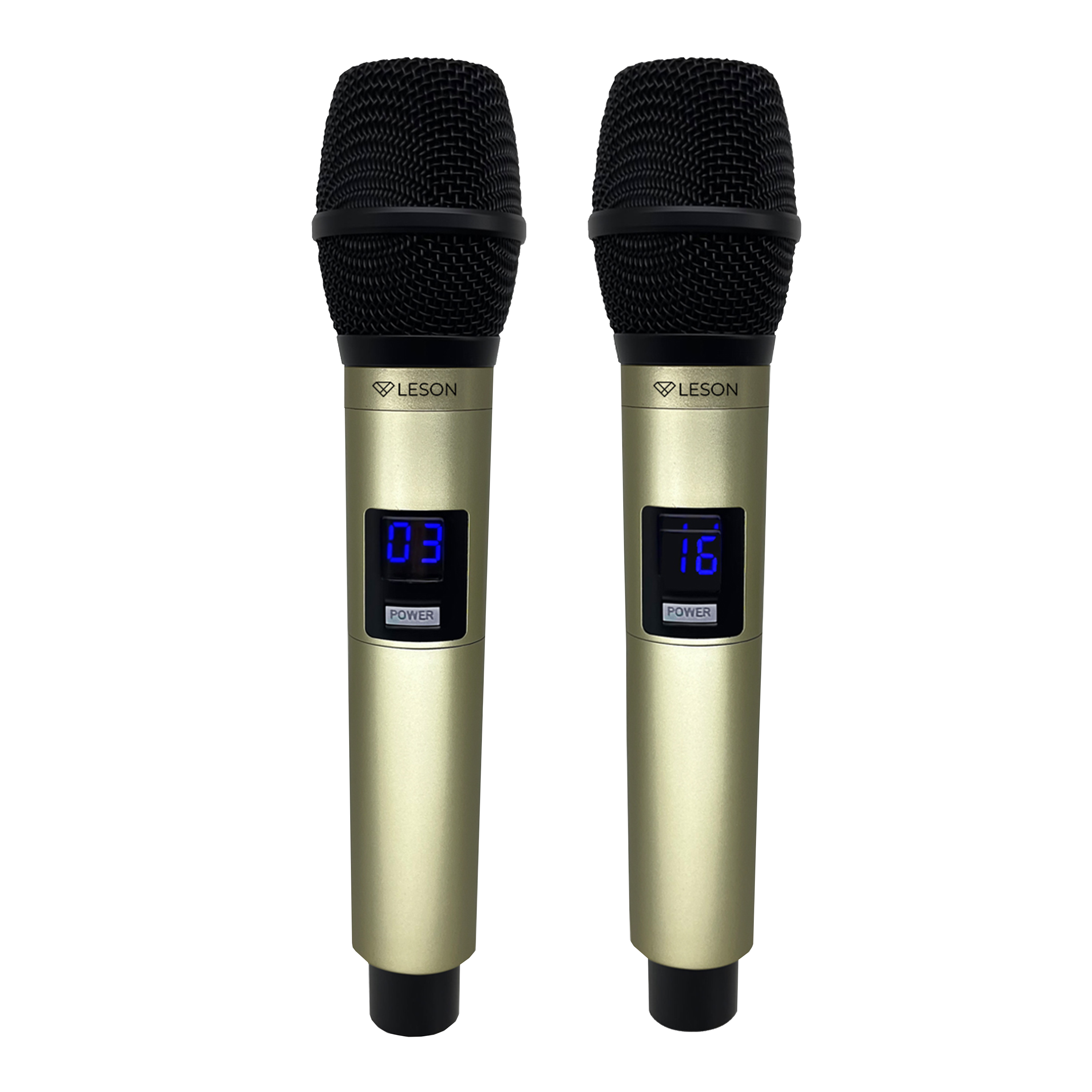 MICROFONE DUPLO SEM FIO UHF PROFISSIONAL DINÂMIC LS916 LESON CHAMPANHE