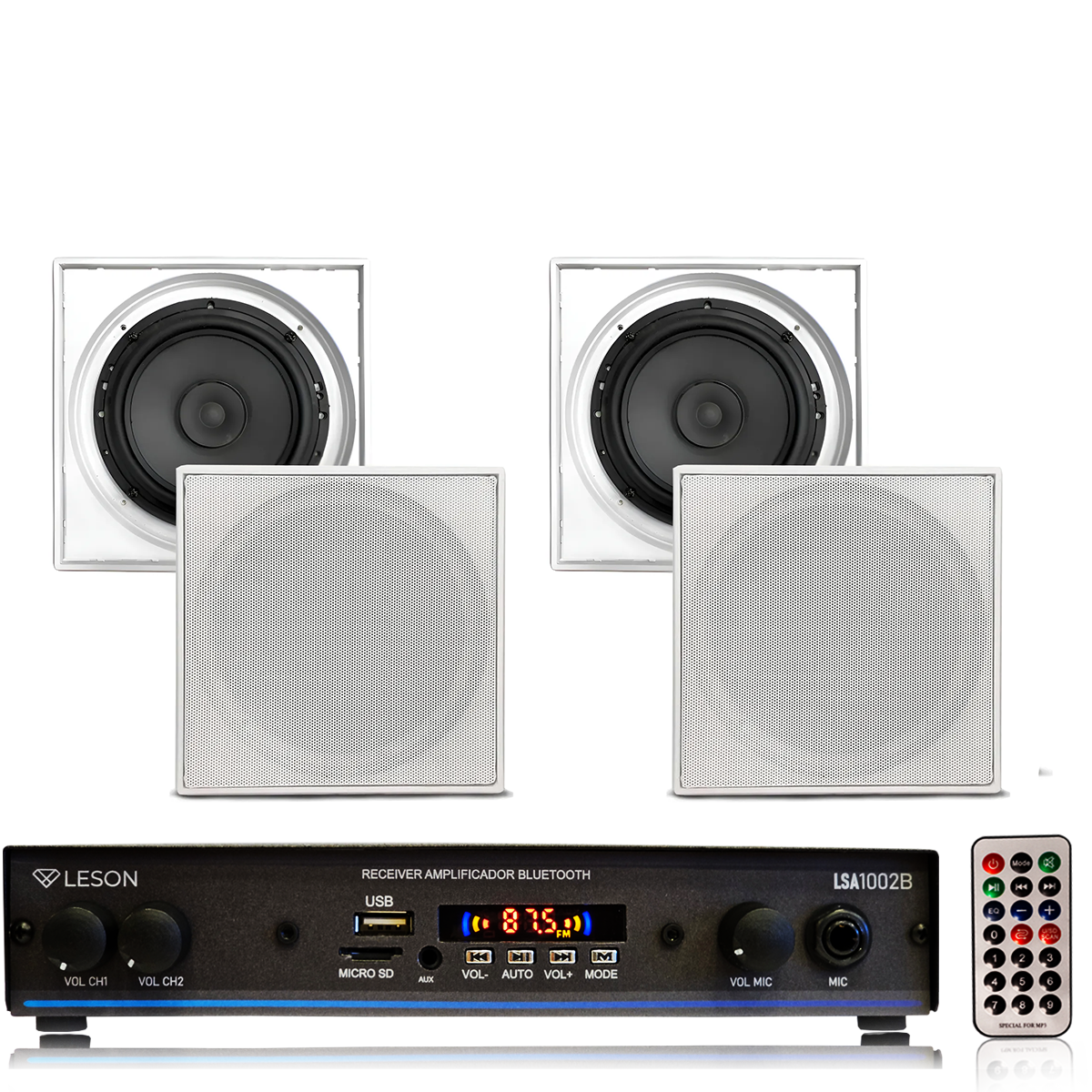 KIT SOM AMBIENTE 4 ARANDELA QUADRADA BRANCO + RECEIVER LSA1002