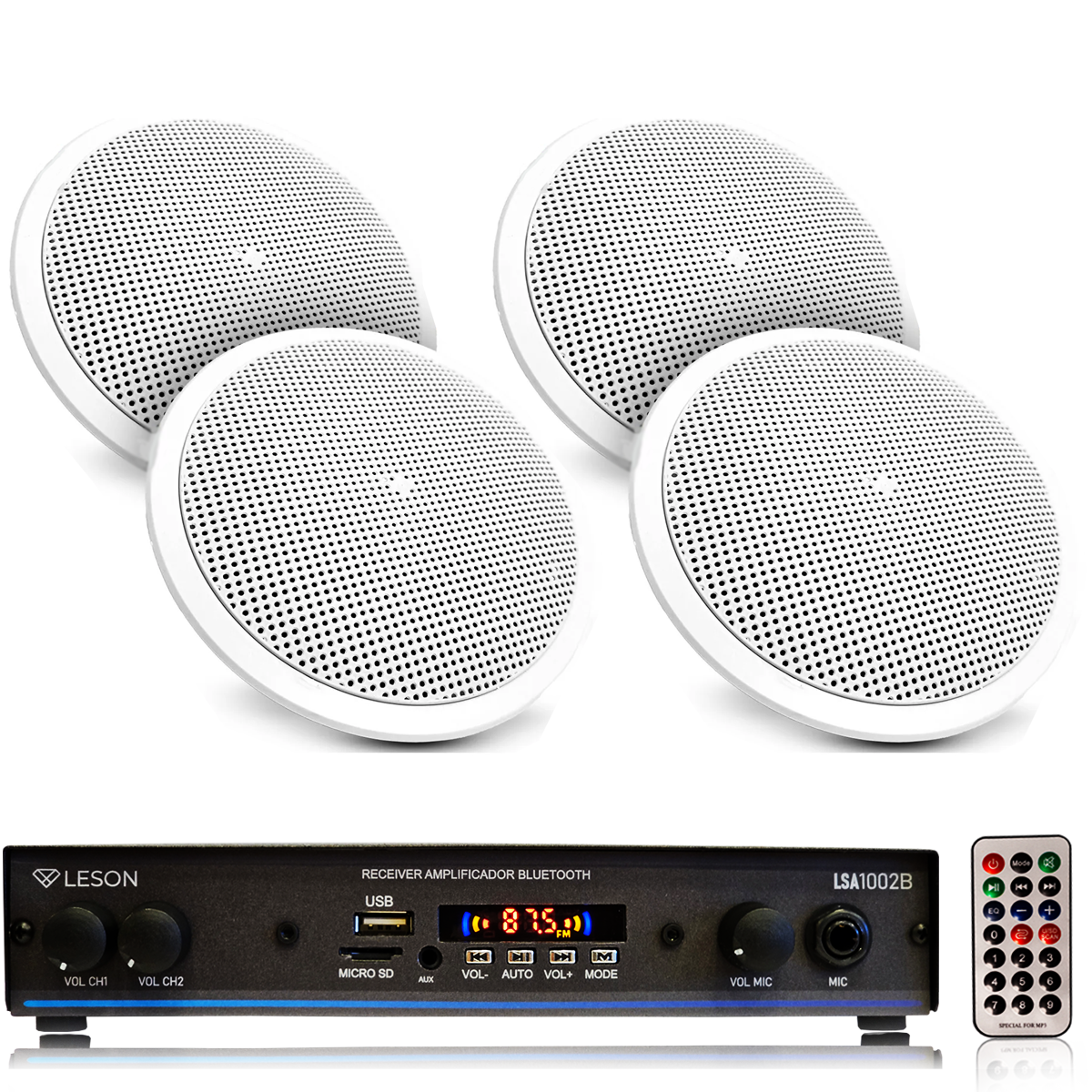KIT SOM AMBIENTE 4 ARANDELA REDONDA BRANCO + RECEIVER LSA1002