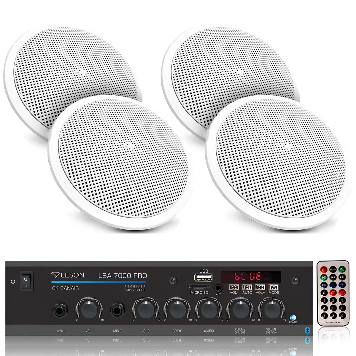 KIT SOM AMBIENTE 4 ARANDELA REDONDA BRANCO + RECEIVER LSA 7000