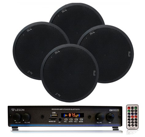 KIT SOM AMBIENTE 4 ARANDELA REDONDA PRETO + RECEIVER LSA1002