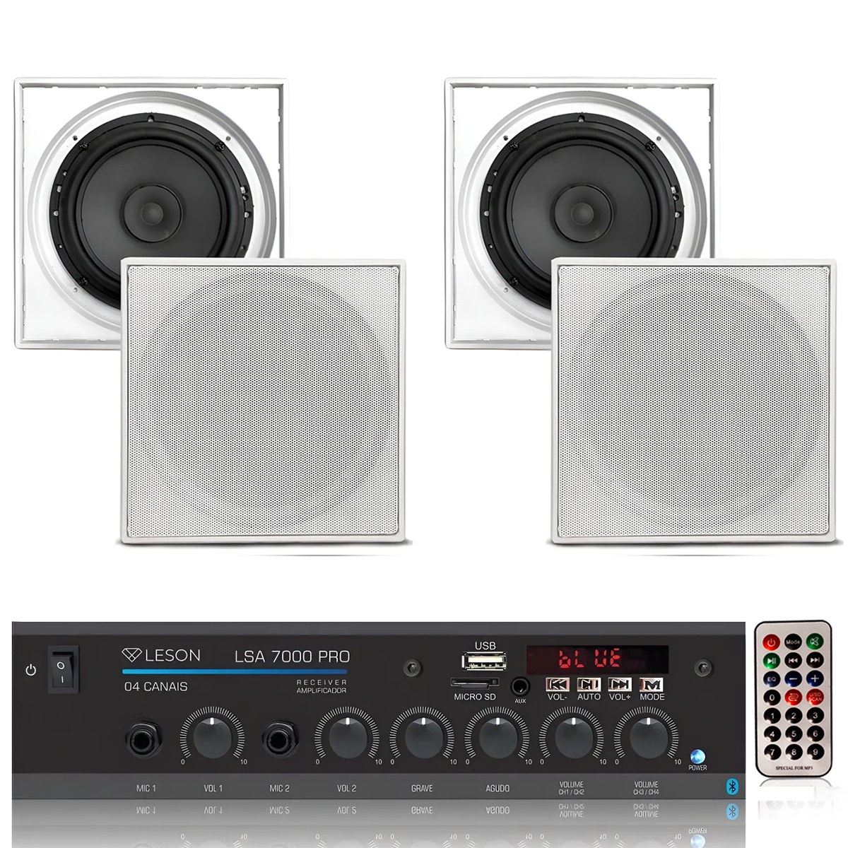 KIT SOM AMBIENTE 4 ARANDELA QUADRADA BRANCO + RECEIVER LSA7000