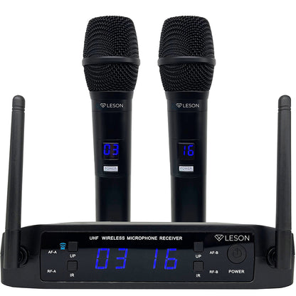 MICROFONE DUPLO LESON LS916 MULTIFREQUENCIA  PROFISSIONAL - PRETO