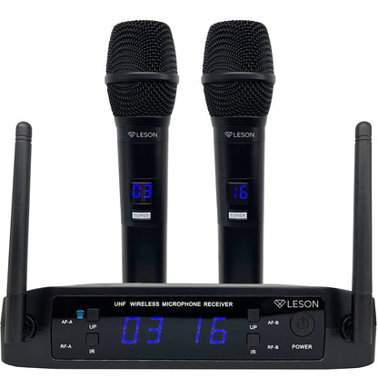 MICROFONE DUPLO LESON LS916 MULTIFREQUENCIA PROFISSIONAL PRETO RECARREGÁVEL