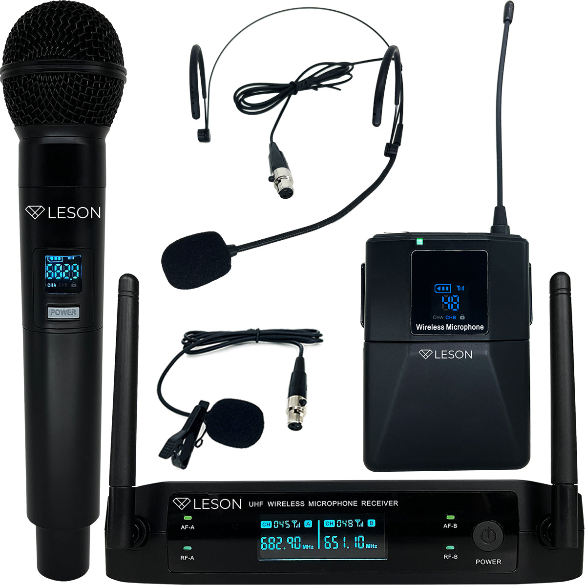 MICROFONE SEM FIO LS 961 TRANSMISSOR + 1 LAPELA + 1 HEADSET PRETO + BASTÃO 2AMLS9624
