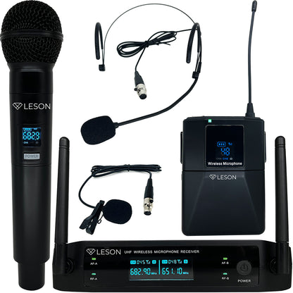 MICROFONE SEM FIO LS 961 TRANSMISSOR + 1 LAPELA + 1 HEADSET PRETO + BASTÃO 2AMLS9624