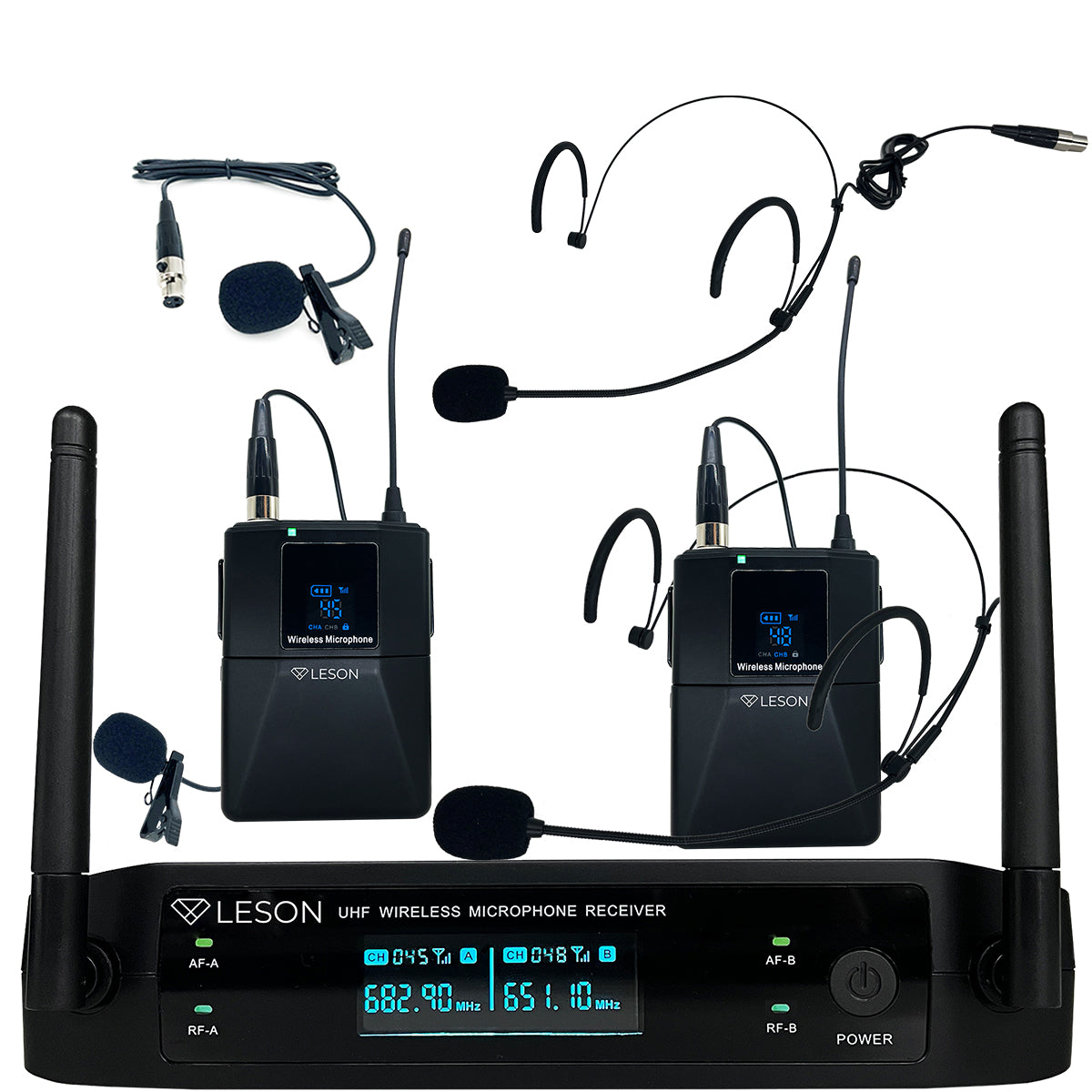 MICROFONE SEM FIO LS 962 TRANSMISSOR + 2 LAPELAS + 2 HEADSET UNIDIRECIONAL PRETO 2AMLS9621