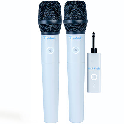 MICROFONE DE MÃO DUPLO SEM FIO DINÂMICO AR200 BRANCO LESON BRANCO