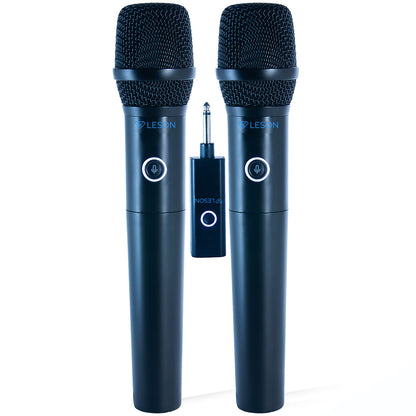 2 MICROFONES DE MÃO SEM FIO DINÂMICO MULTI FREQUENCIAS AR200 PRETO