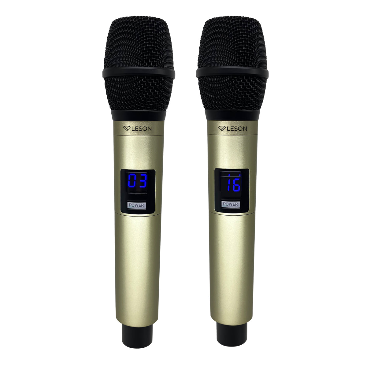 MICROFONE DUPLO SEM FIO UHF PROFISSIONAL DINÂMIC LS916 LESON CHAMPANHE