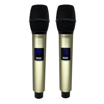 MICROFONE DUPLO SEM FIO UHF PROFISSIONAL DINÂMIC LS916 LESON CHAMPANHE