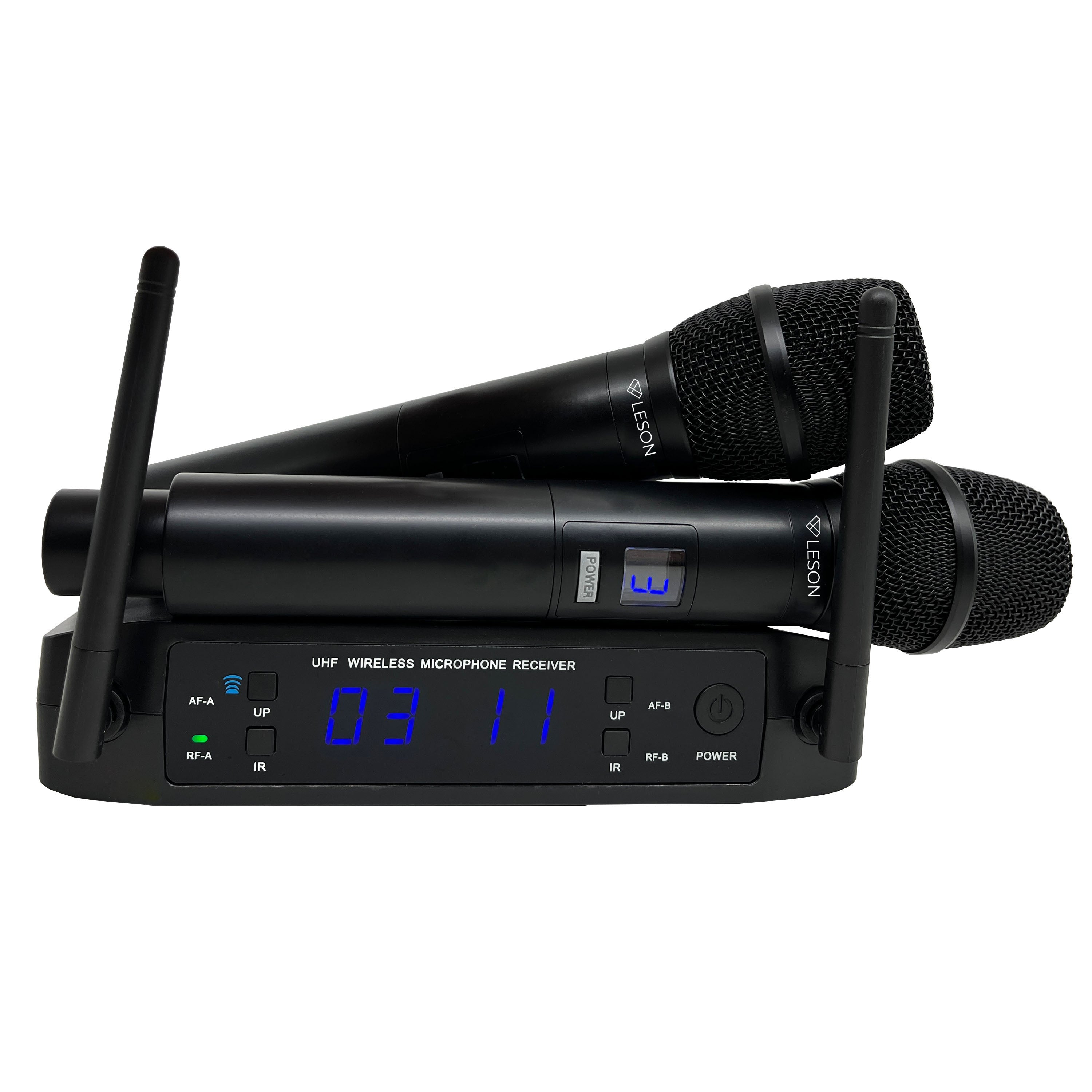MICROFONE DUPLO LESON LS916 MULTIFREQUENCIA PROFISSIONAL PRETO RECARREGÁVEL