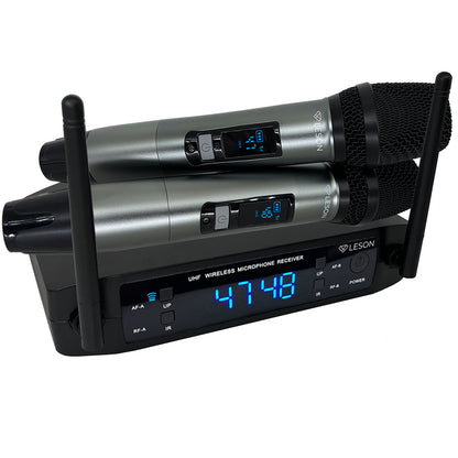 MICROFONE SEM FIO DUPLO MULTIFREQUÊNCIA DIGITAL LE SON LS926