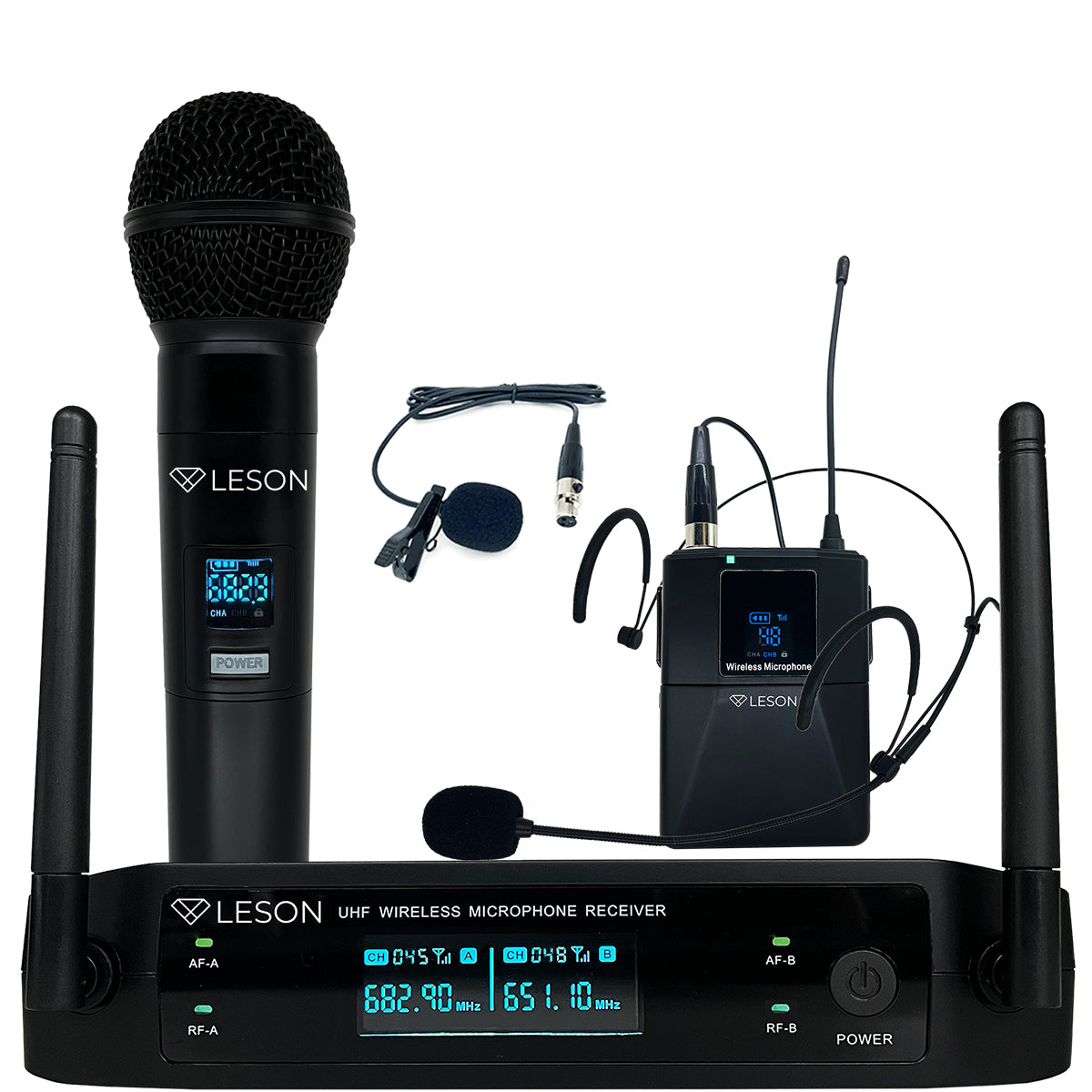 MICROFONE SEM FIO LS 961 TRANSMISSOR + 1 LAPELA + 1 HEADSET PRETO + BASTÃO 2AMLS9624