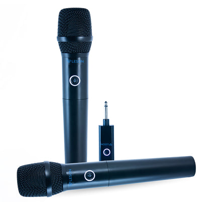 2 MICROFONES DE MÃO SEM FIO DINÂMICO MULTI FREQUENCIAS AR200 PRETO