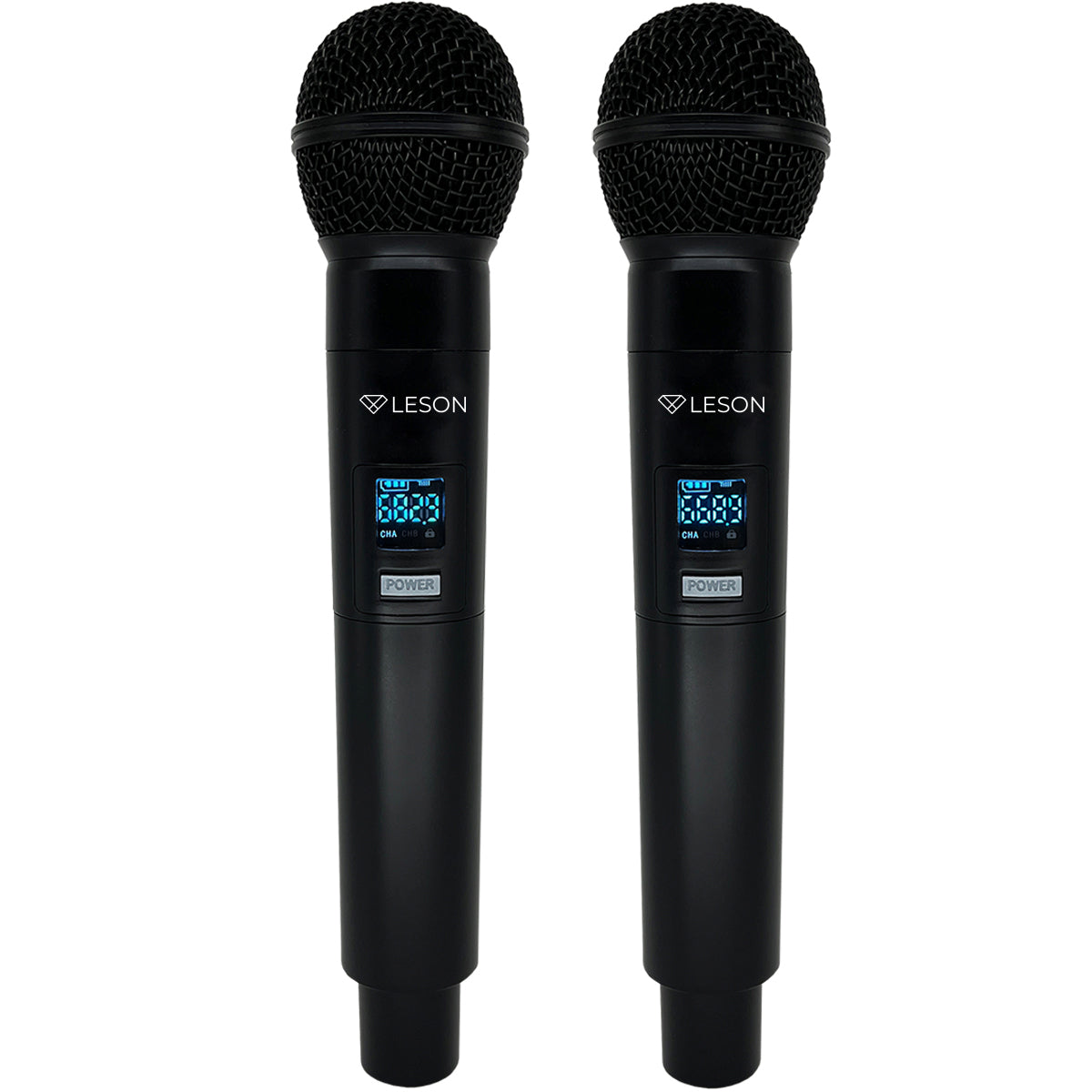 MICROFONE SEM FIO DUPLO PROFISSIONAL LESON LS962 2 CANAIS 96 FREQUÊNCIAS DIGITAL MULTI-FREQUÊNCIA, PRETO