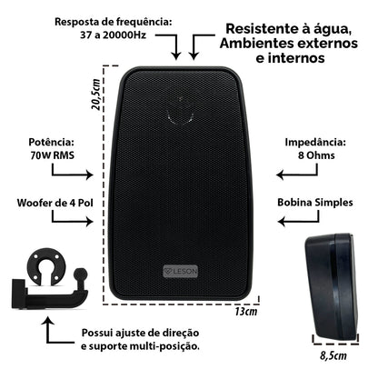 PAR CAIXA DE SOM 140WRMS (PAR) 8 Ω - RES. AGUA - TELA AÇO - PRETA