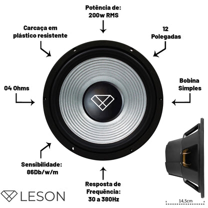 SUBWOOFER LESON 12" 200 WRMS  4 OHMS PRATA