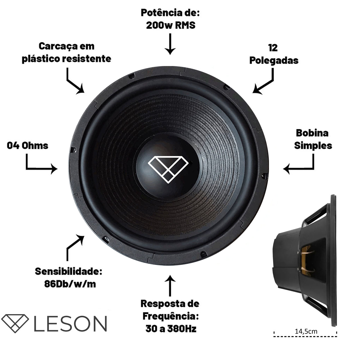 SUBWOOFER LESON 12" 200 WRMS 4 OHMS PRETO