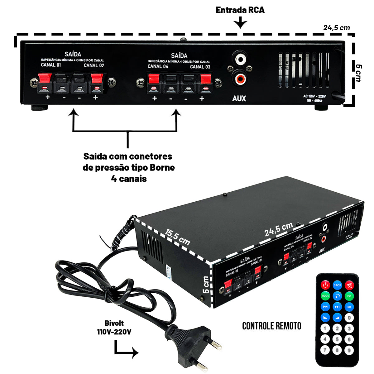 RECEIVER LSA 700.4 120WRMS BT 4 CH VOL INDEPENDENTE 4 OHMS