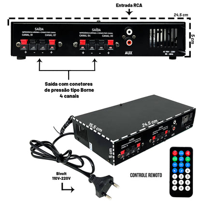 RECEIVER LSA 700.4 120WRMS BT 4 CH VOL INDEPENDENTE 4 OHMS