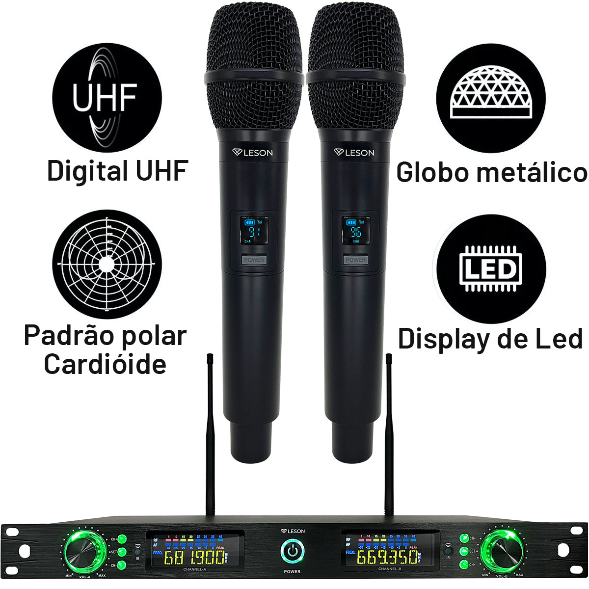 MICROFONE SEM FIO LE SON LSX02 RACK 192 CANAIS COR PRETO