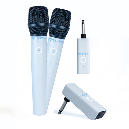 MICROFONE DE MÃO DUPLO SEM FIO DINÂMICO AR200 BRANCO LESON BRANCO