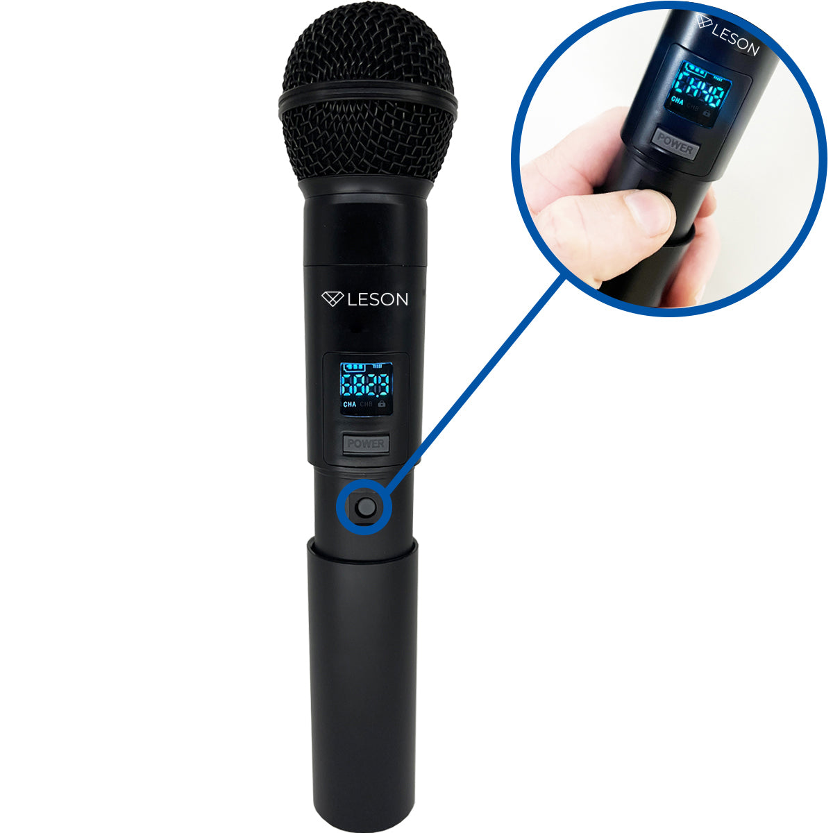 MICROFONE SEM FIO DUPLO PROFISSIONAL LESON LS962 2 CANAIS 96 FREQUÊNCIAS DIGITAL MULTI-FREQUÊNCIA, PRETO