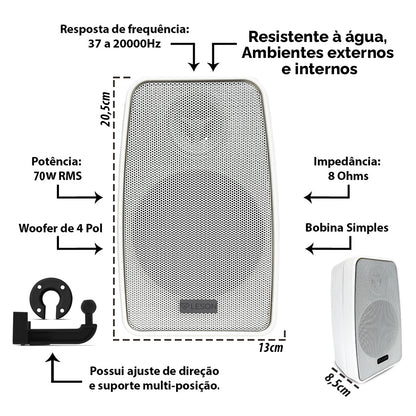 PAR CAIXA DE SOM 140WRMS (PAR) 8 Ω - RES. AGUA - TELA AÇO - BRANCA