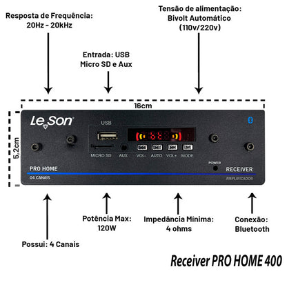 RECEIVER LESON PROHOME BT 120W 04 CH ENT P2 AUX