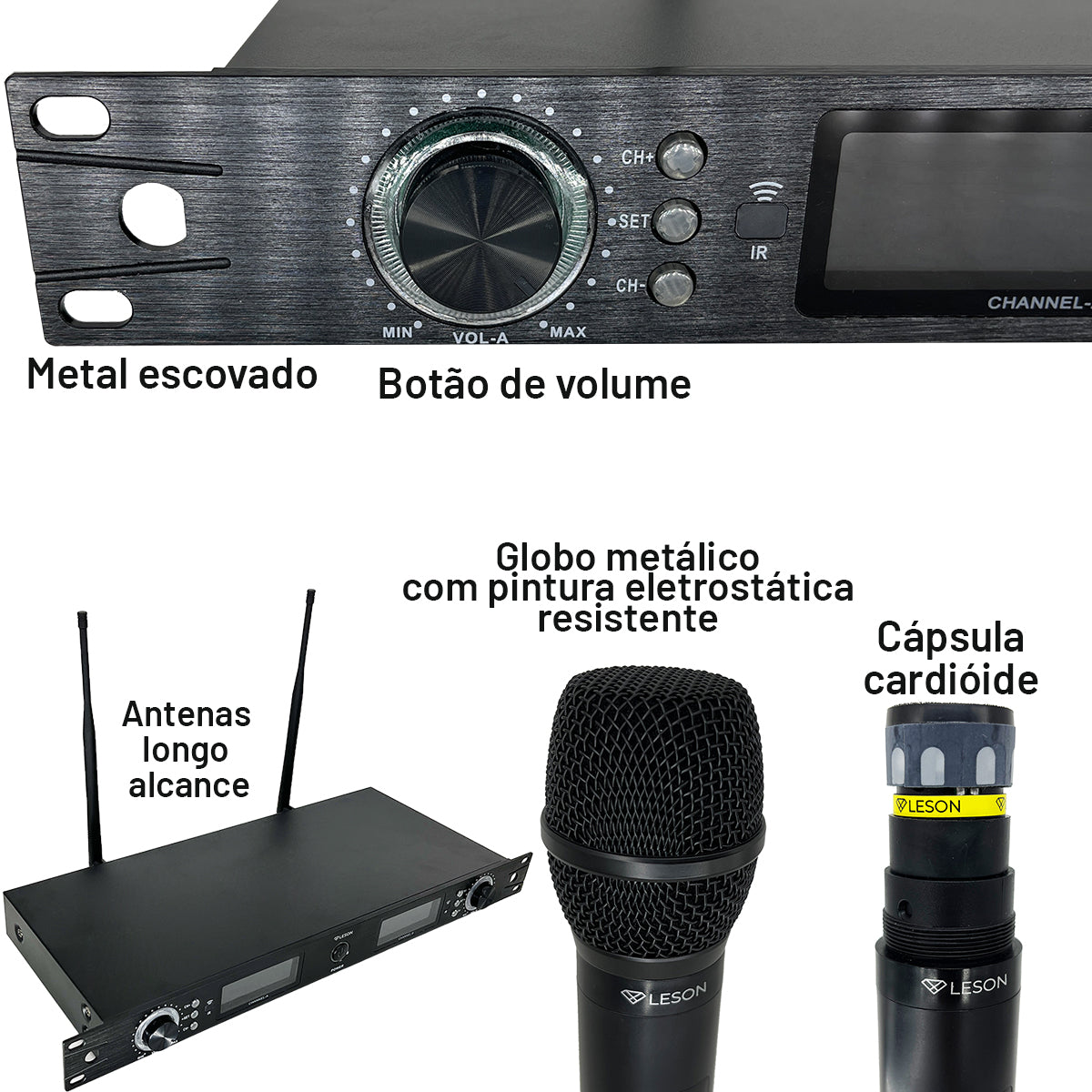 MICROFONE SEM FIO LE SON LSX02 RACK 192 CANAIS COR PRETO