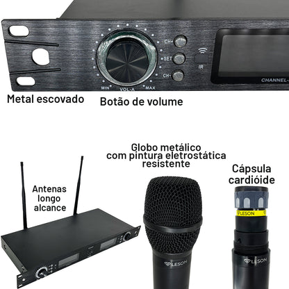 MICROFONE SEM FIO LE SON LSX02 RACK 192 CANAIS COR PRETO