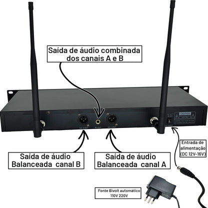 MICROFONE SEM FIO LE SON LSX02 RACK 192 CANAIS COR PRETO