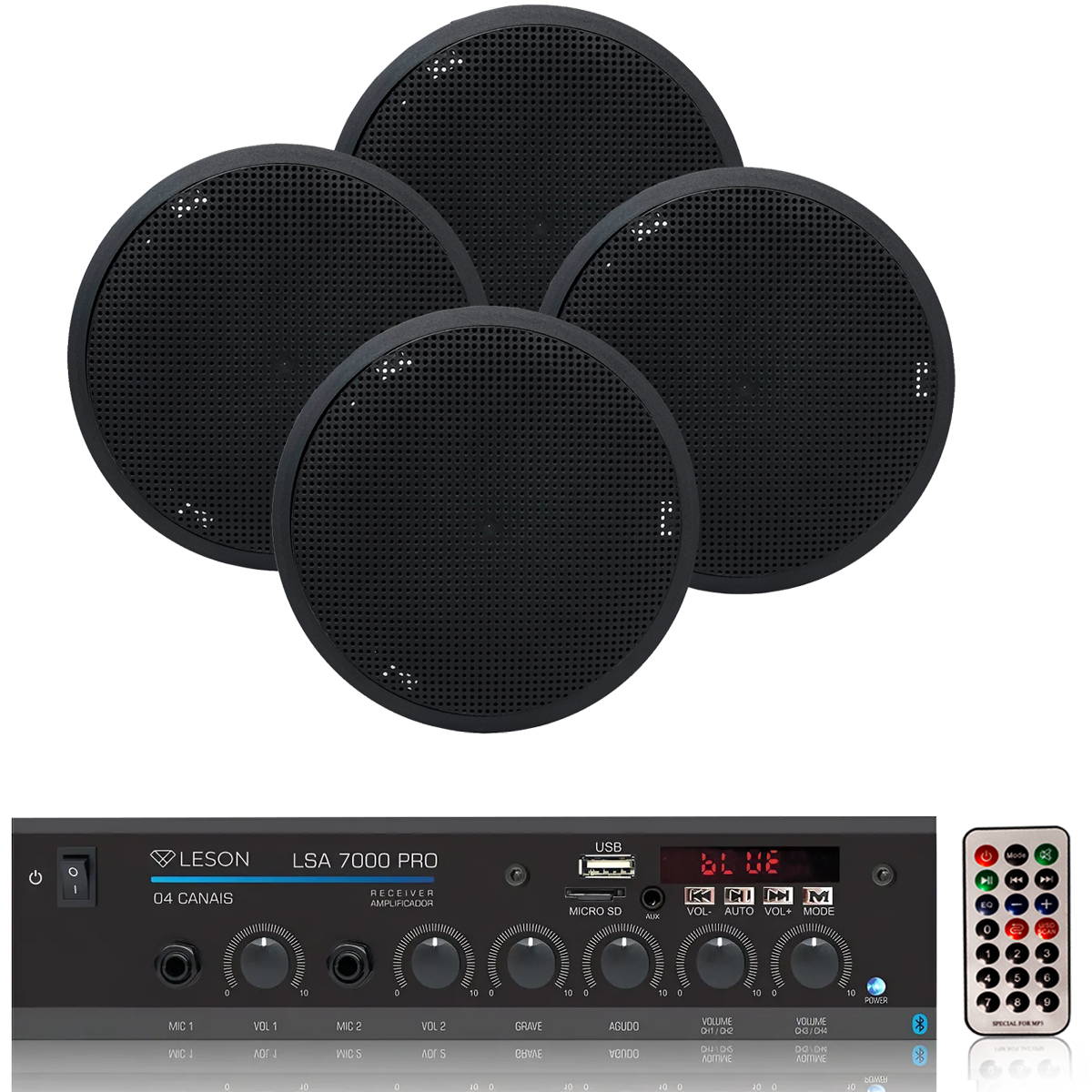 KIT SOM AMBIENTE 4 ARANDELA REDONDA PRETO + RECEIVER LSA7000