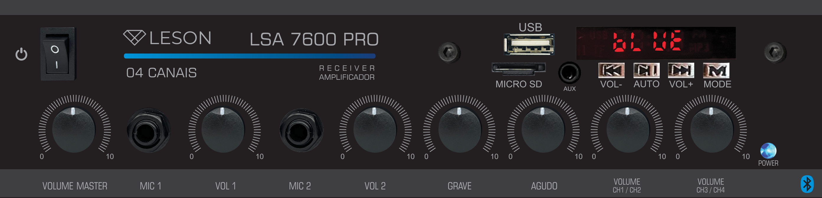 RECEIVER LSA 7600.4 PRO CONT. GRAVES E AGUDOS 2 MIC VOL MASTER