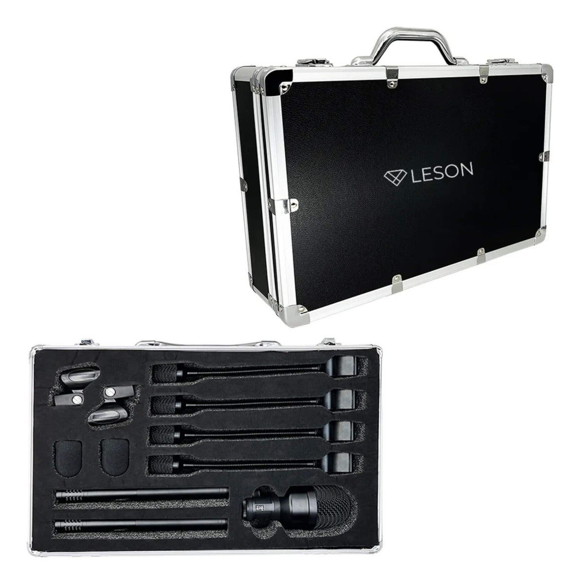 KIT MICROFONE BATERIA LDM707 7 PEÇAS MALETA LESON PERCUSSÃO PRETO
