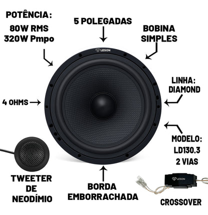 KIT 2 VIAS DIAMOND 6" 160 WRMS (KIT) 4 OHMS NEODÍMIO + CROSSOVER