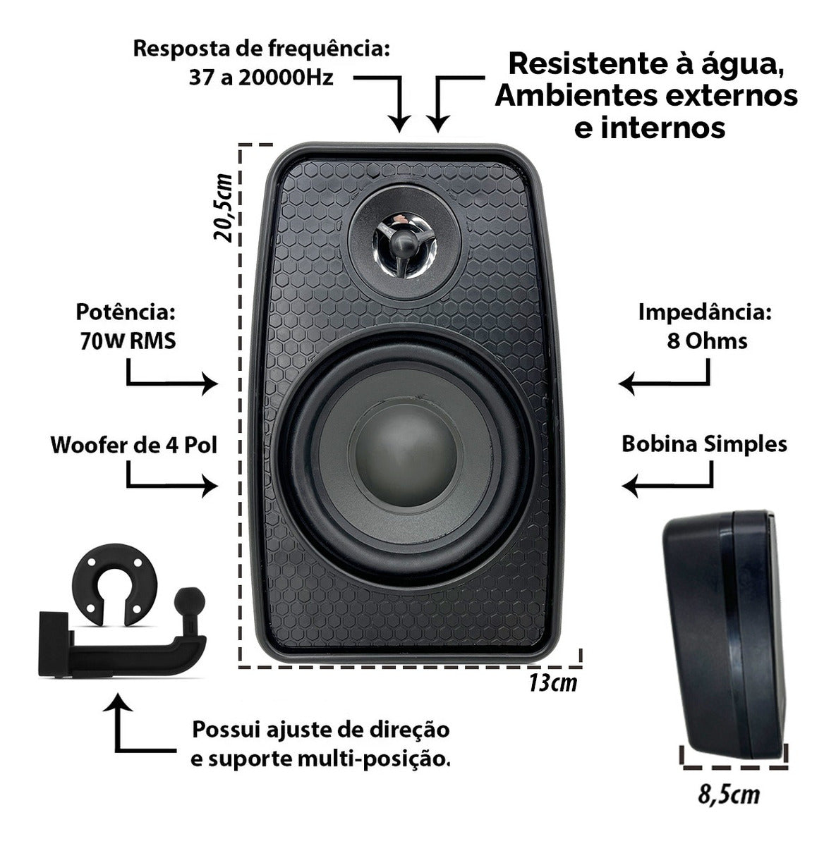 PAR CAIXA DE SOM 140WRMS (PAR) 8 Ω - RES. AGUA - LSA NEW - PRETA