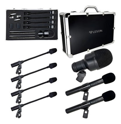 KIT MICROFONE BATERIA LDM707 7 PEÇAS MALETA LESON PERCUSSÃO PRETO