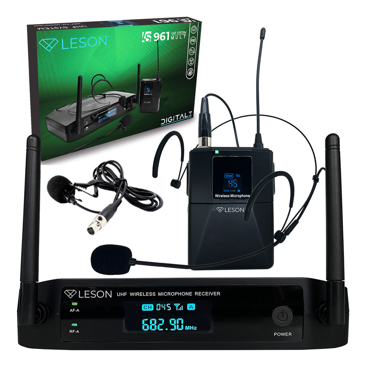 MICROFONE LESON SEM FIO LS 961 CTO 1 LAPELA PRETO + 1 HEADSET PRETO