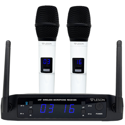 MICROFONE DUPLO SEM FIO PROFISSIONAL LE SON LS916 BRANCO