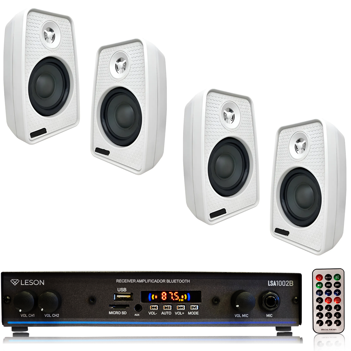 KIT SOM AMBIENTE 4 CX SOM BRANCO + RECEIVER LSA1002B