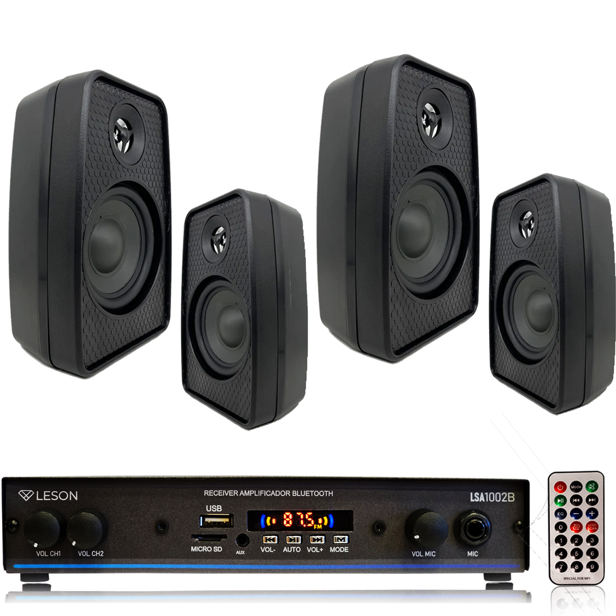 KIT SOM AMBIENTE 4 CX SOM PRETO + RECEIVER LSA1002B