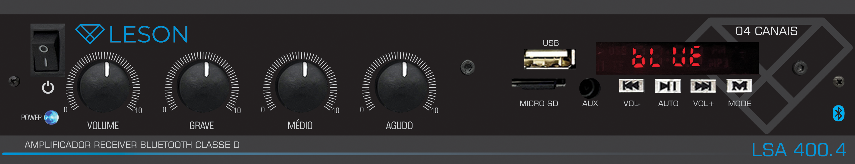 RECEIVER LSA 400.4 60WRMS BT 4 CH GRAVES MÉDIOS AGUDOS 4 OHMS